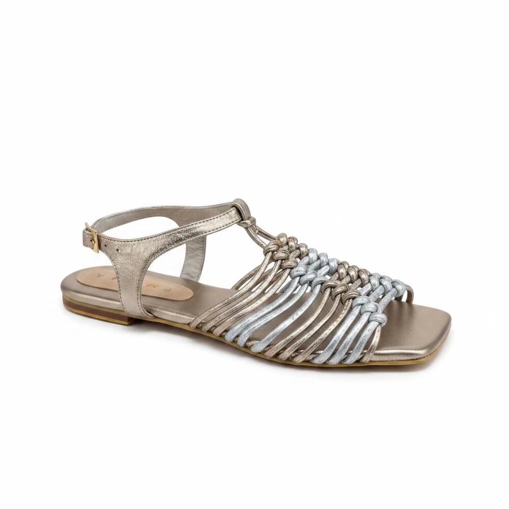 NEW PREMA women's provence open toe flats in gold x silver